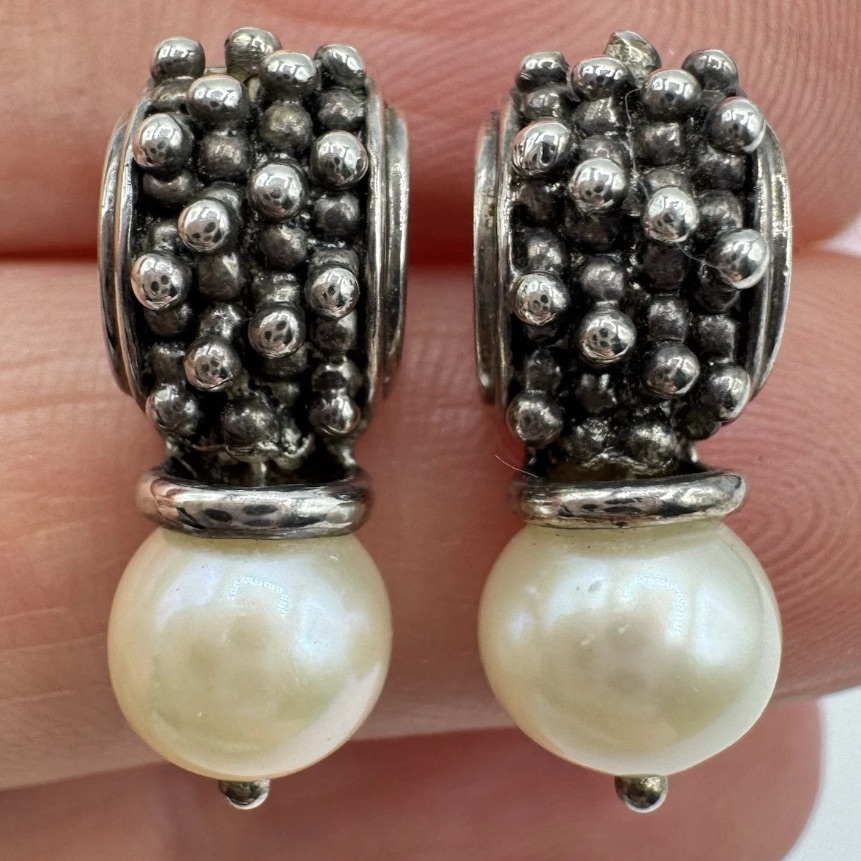 Michael Dawkins Caviar 925 Sterling Silver 14k Gold Posts Pearl Drop Earrings 659$